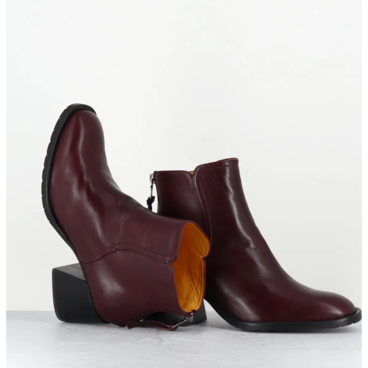 Boots^MARA BINI Boots courtes en cuir souple x - W230427 SETA RUBINO BORDEAU