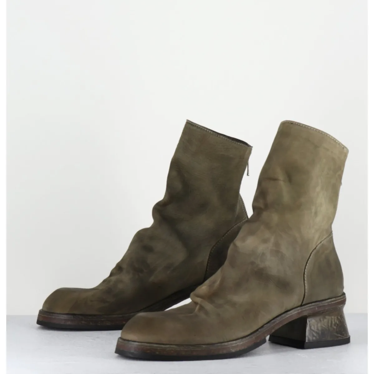 Boots^SHOTO Boots cuir gras kaki hand washed - 51759 PELUCHE CRUST