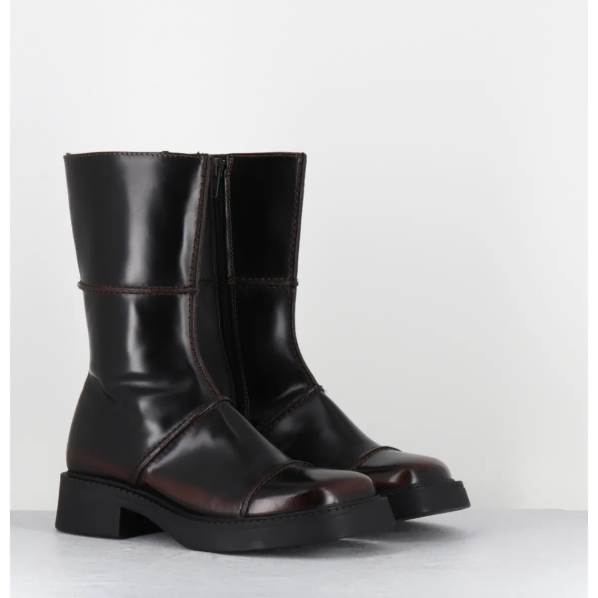 Boots^E8 BY MIISTA Boots cuir brossé bout carré 90s - DAHLIA DARK BROWN BOOTS MARRON