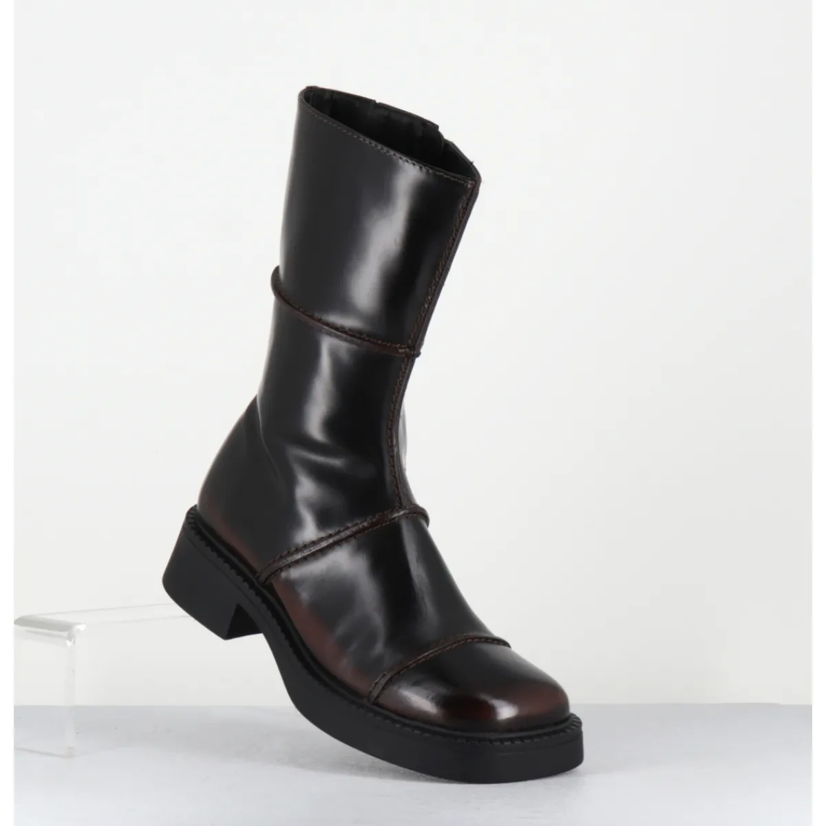 Boots^E8 BY MIISTA Boots cuir brossé bout carré 90s - DAHLIA DARK BROWN BOOTS MARRON