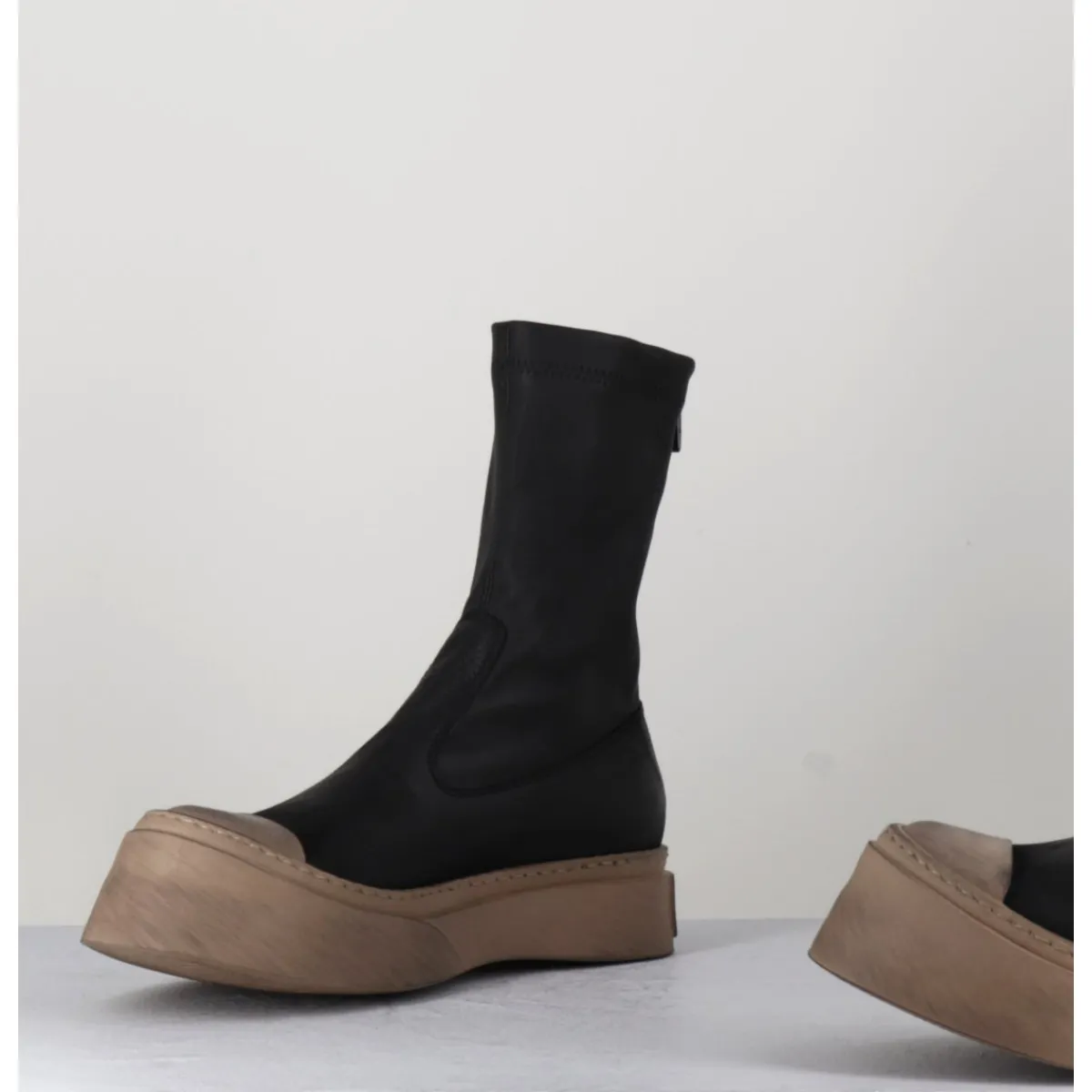 Boots | Sneakers^LOFINA Boots cuir stretch & semelle beige exagérée- 2742 NERO NOIR