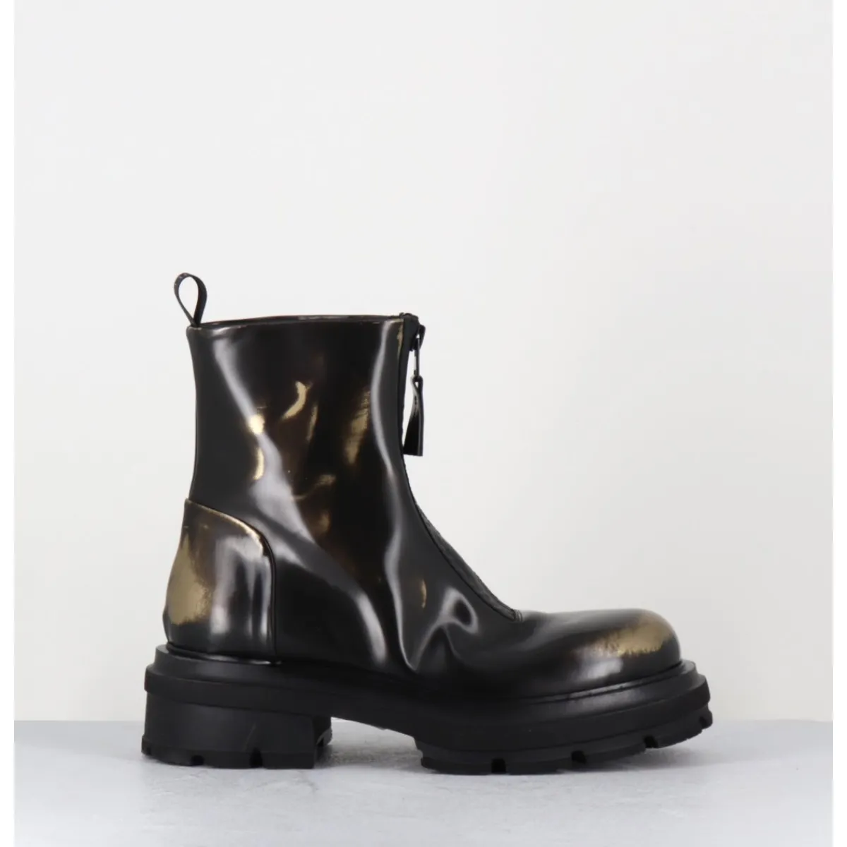 Boots | Bikers^ELENA IACHI Boots effet glacé marron & or brossé à zip central - E4005-T NET GOLD NOIR