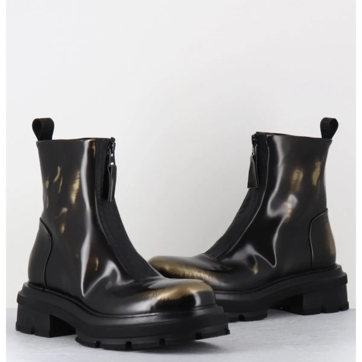 Boots | Bikers^ELENA IACHI Boots effet glacé marron & or brossé à zip central - E4005-T NET GOLD NOIR