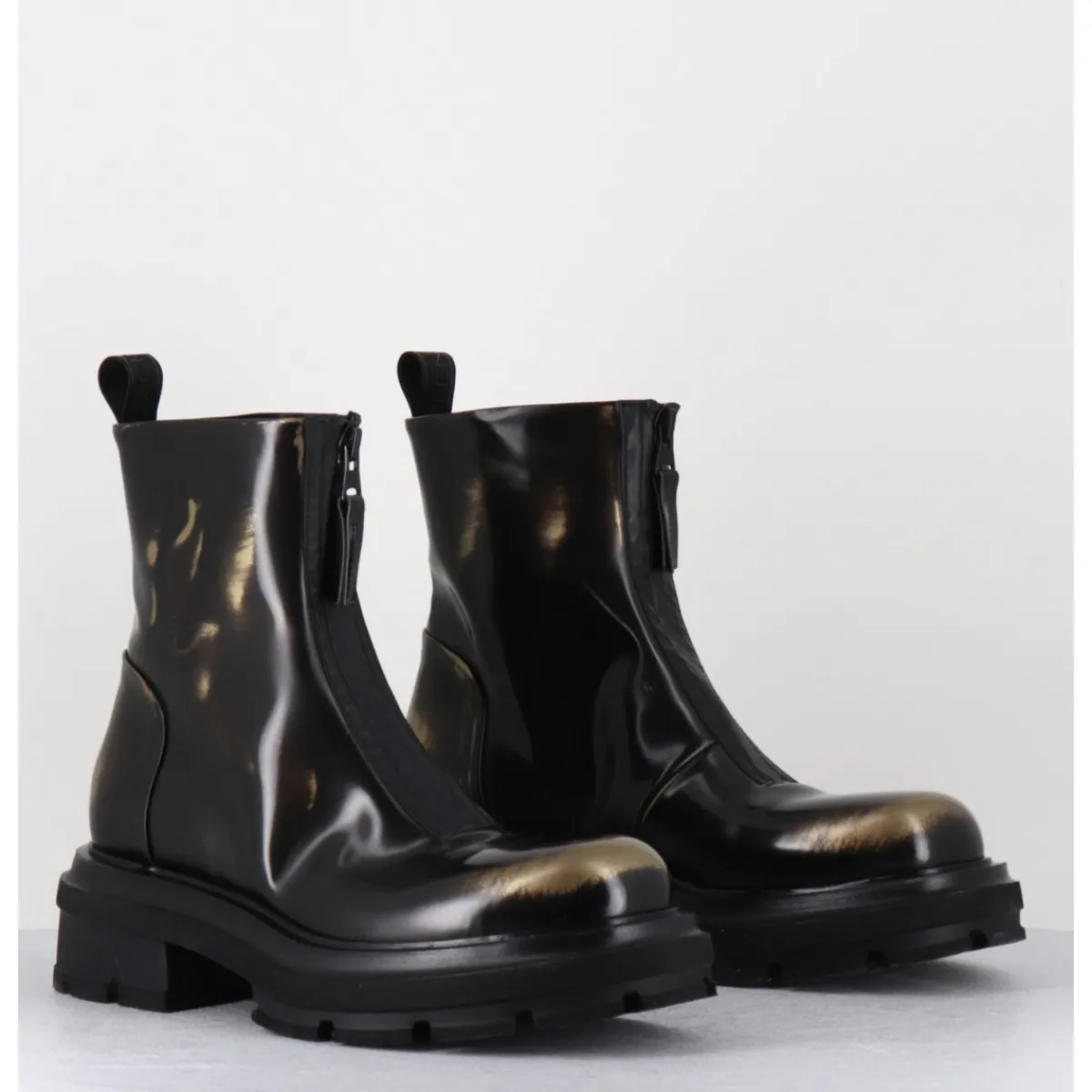 Boots | Bikers^ELENA IACHI Boots effet glacé marron & or brossé à zip central - E4005-T NET GOLD NOIR