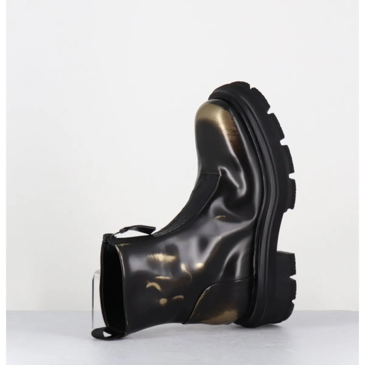 Boots | Bikers^ELENA IACHI Boots effet glacé marron & or brossé à zip central - E4005-T NET GOLD NOIR
