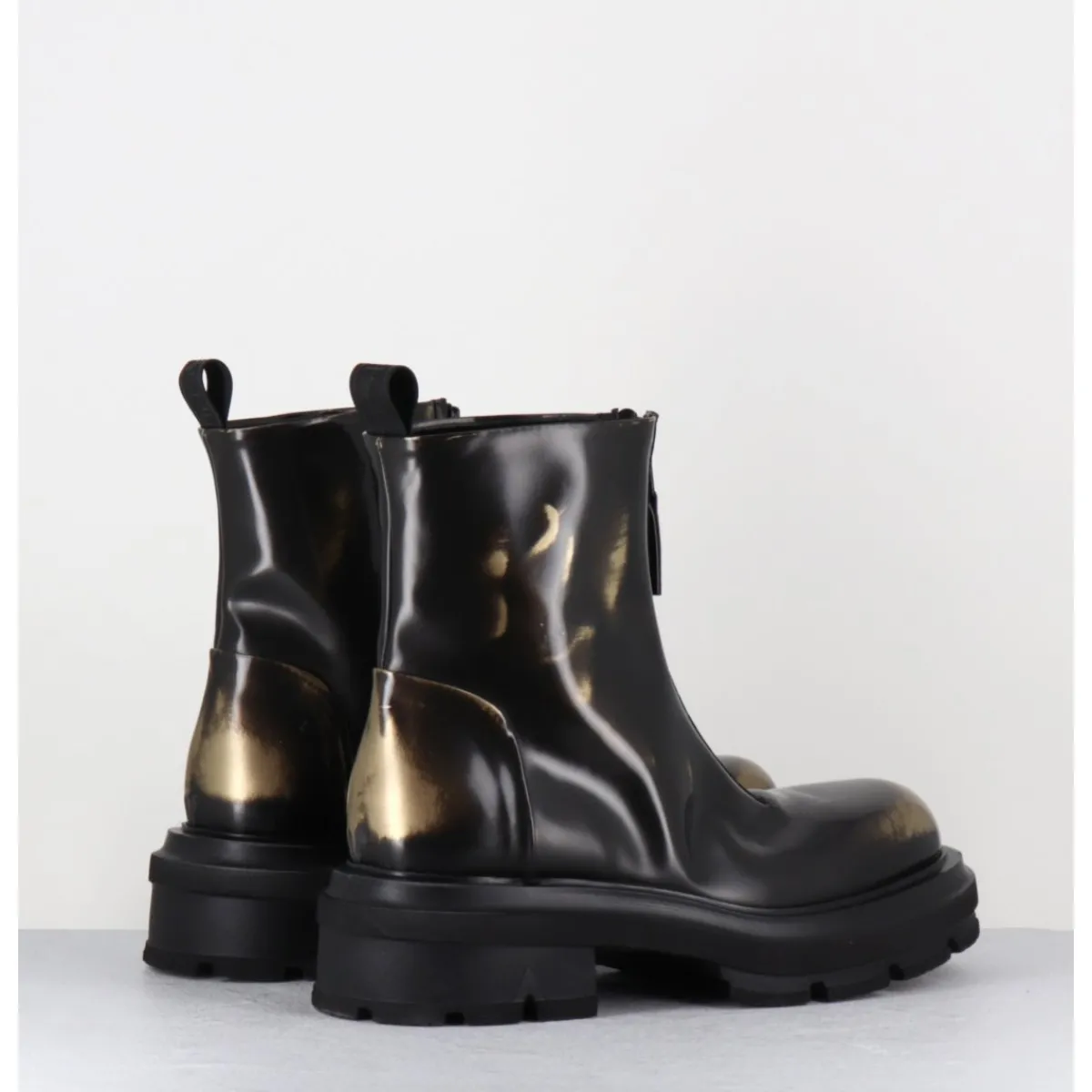 Boots | Bikers^ELENA IACHI Boots effet glacé marron & or brossé à zip central - E4005-T NET GOLD NOIR