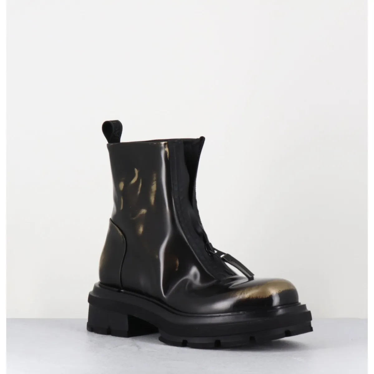 Boots | Bikers^ELENA IACHI Boots effet glacé marron & or brossé à zip central - E4005-T NET GOLD NOIR