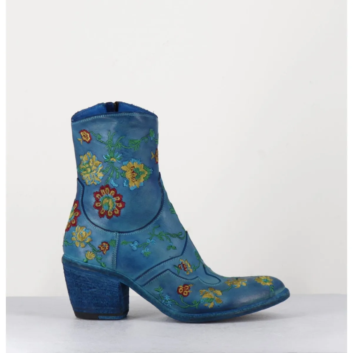 Boots | Santiags^FAUZIAN JEUNESSE Boots en cuir broderies fleurs - 3207C ALFA CIELO BLEU