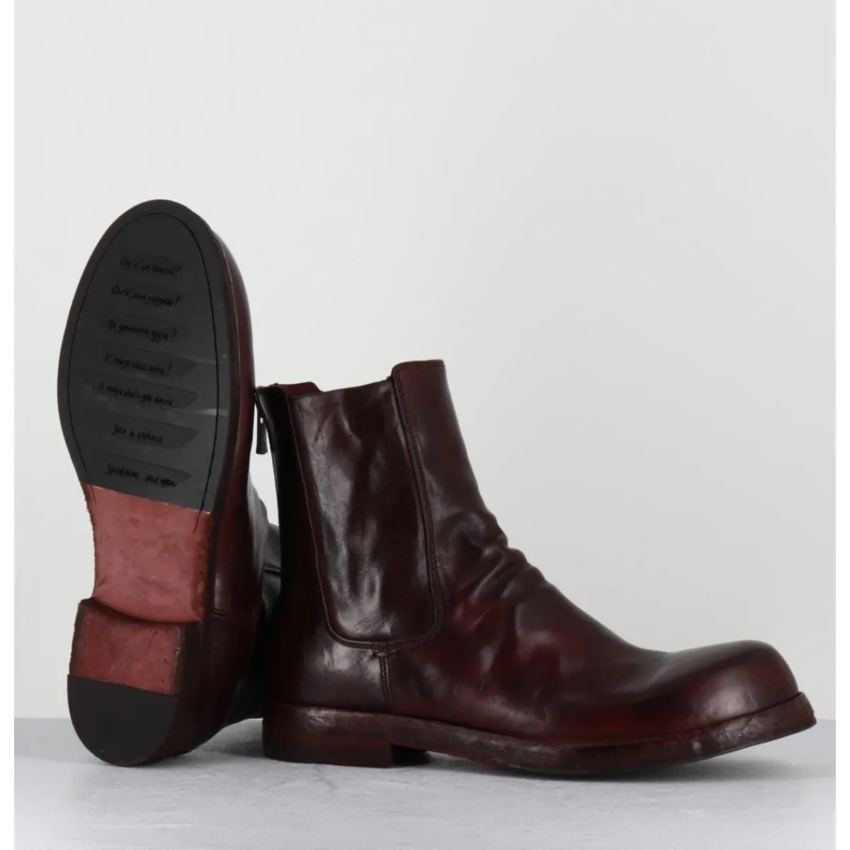 Boots^OFFICINE CREATIVE Boots en cuir x lavé zip arrière - BULLA DD 304 RUBINO BORDEAU