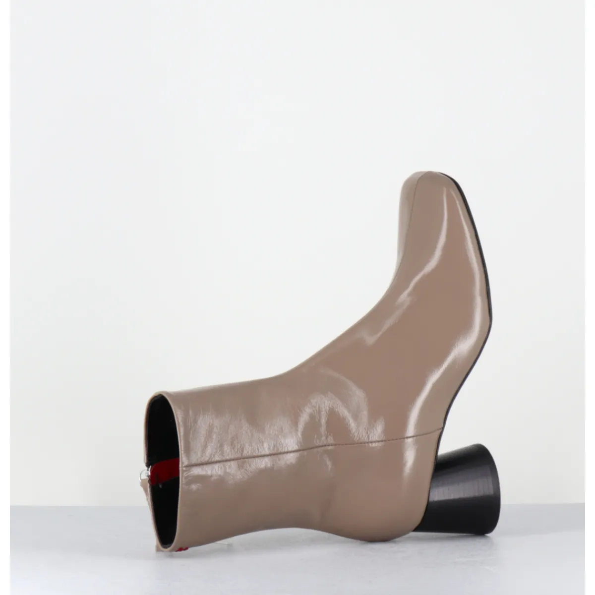 Boots^HALMANERA Boots en cuir brillant taupe talon cylindrique - DANI04 GLAZE TORTORA BEIGE