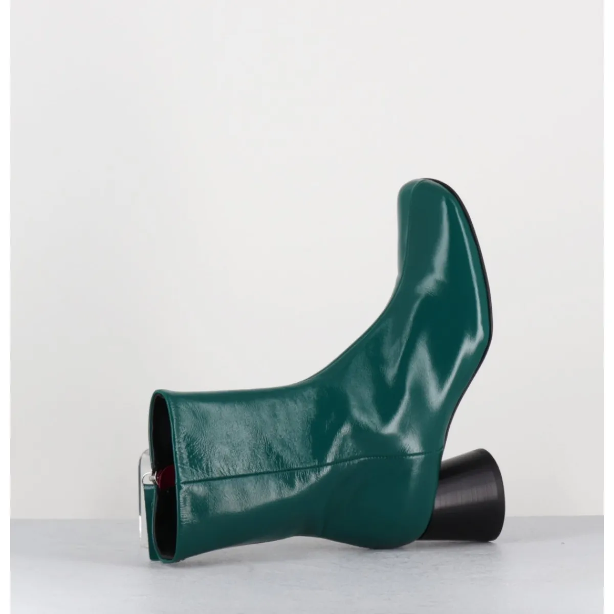 Boots^HALMANERA Boots en cuir brillant talon géométrique - DANI04 GLAZE SELVA VERT
