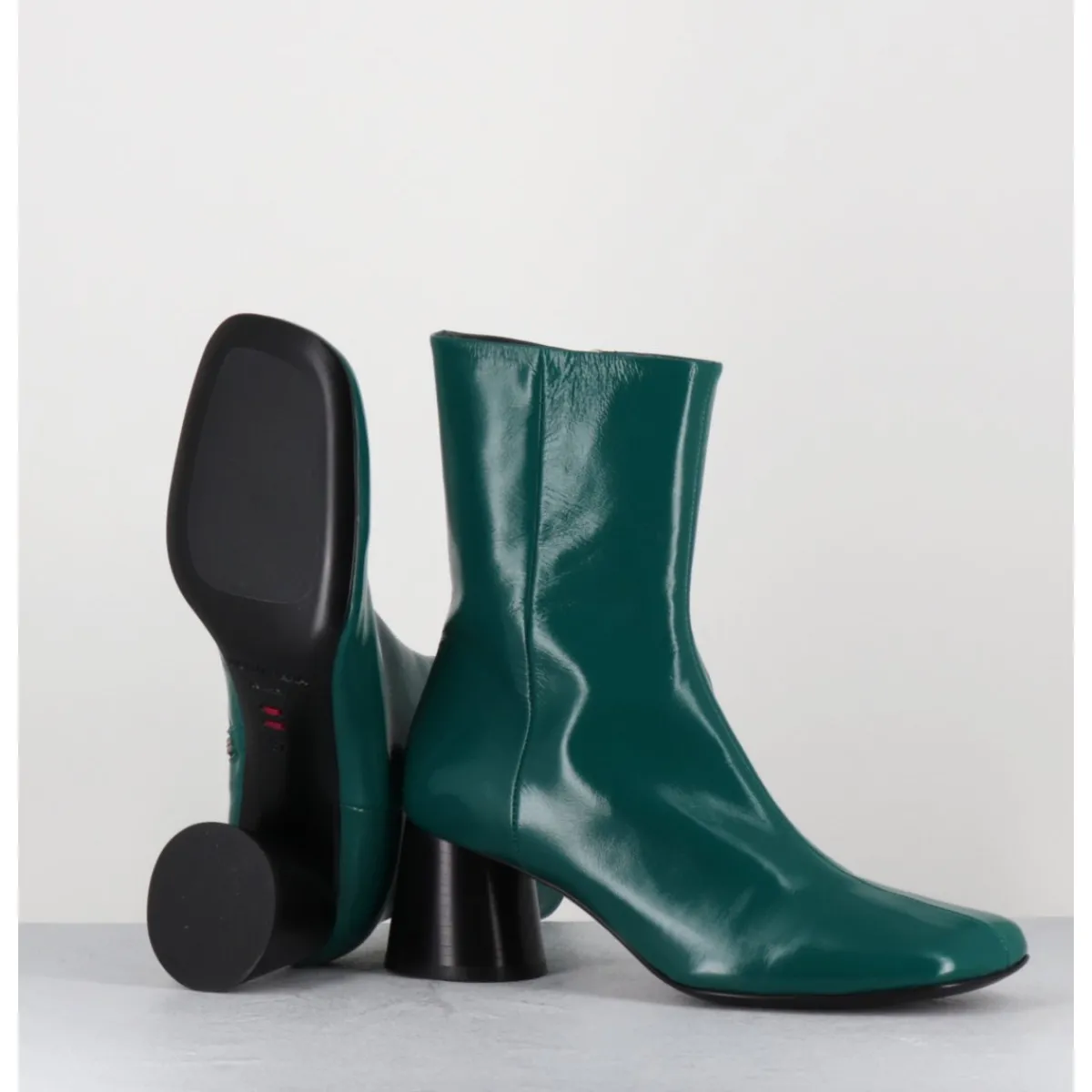 Boots^HALMANERA Boots en cuir brillant talon géométrique - DANI04 GLAZE SELVA VERT