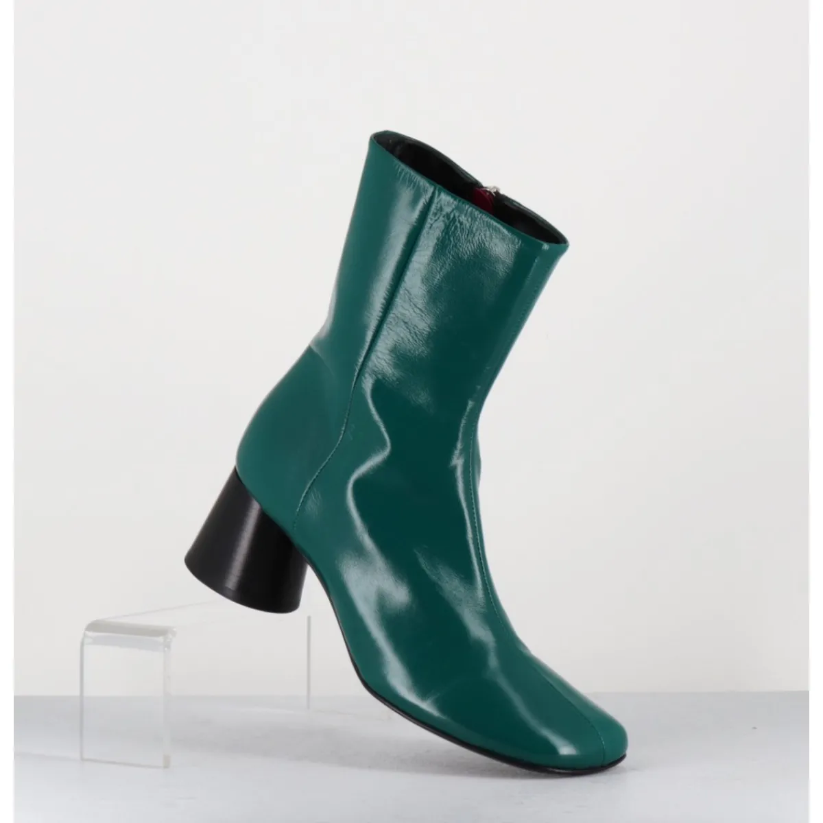 Boots^HALMANERA Boots en cuir brillant talon géométrique - DANI04 GLAZE SELVA VERT
