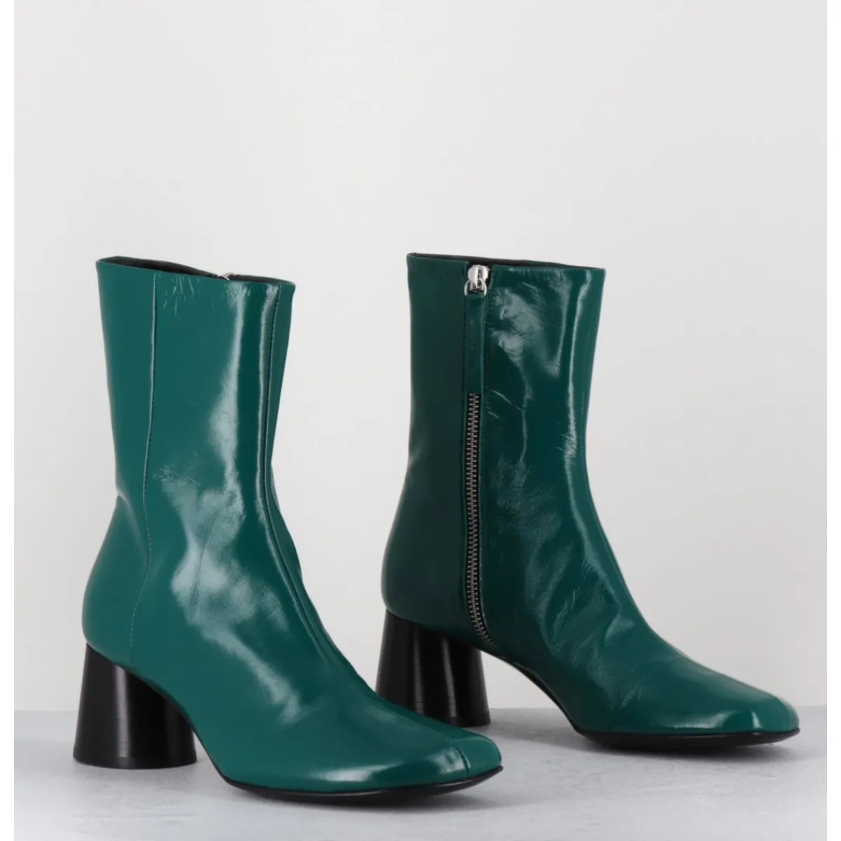 Boots^HALMANERA Boots en cuir brillant talon géométrique - DANI04 GLAZE SELVA VERT