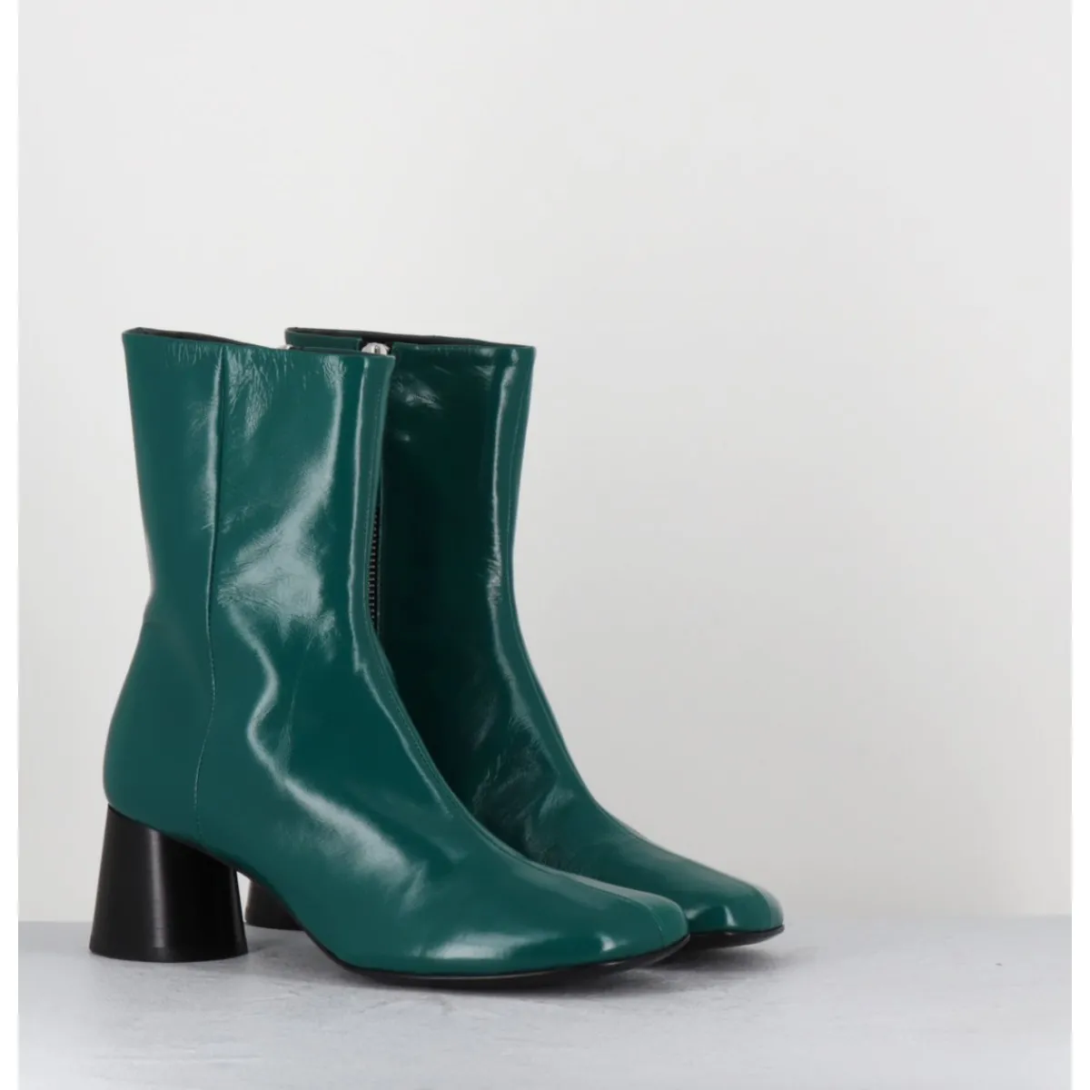 Boots^HALMANERA Boots en cuir brillant talon géométrique - DANI04 GLAZE SELVA VERT