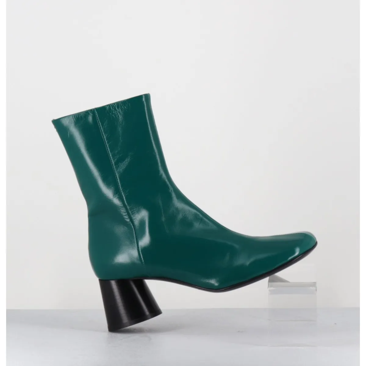 Boots^HALMANERA Boots en cuir brillant talon géométrique - DANI04 GLAZE SELVA VERT