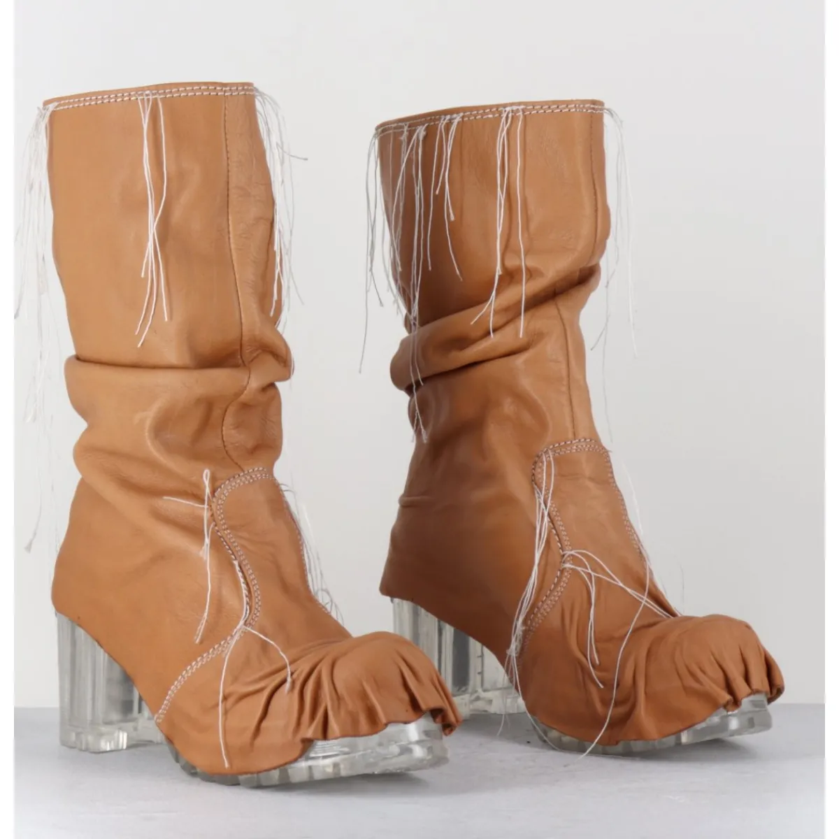 Boots | Bikers^SDM Boots en cuir semelle translucide et fils blancs - VLAD NAPPA CAMEL