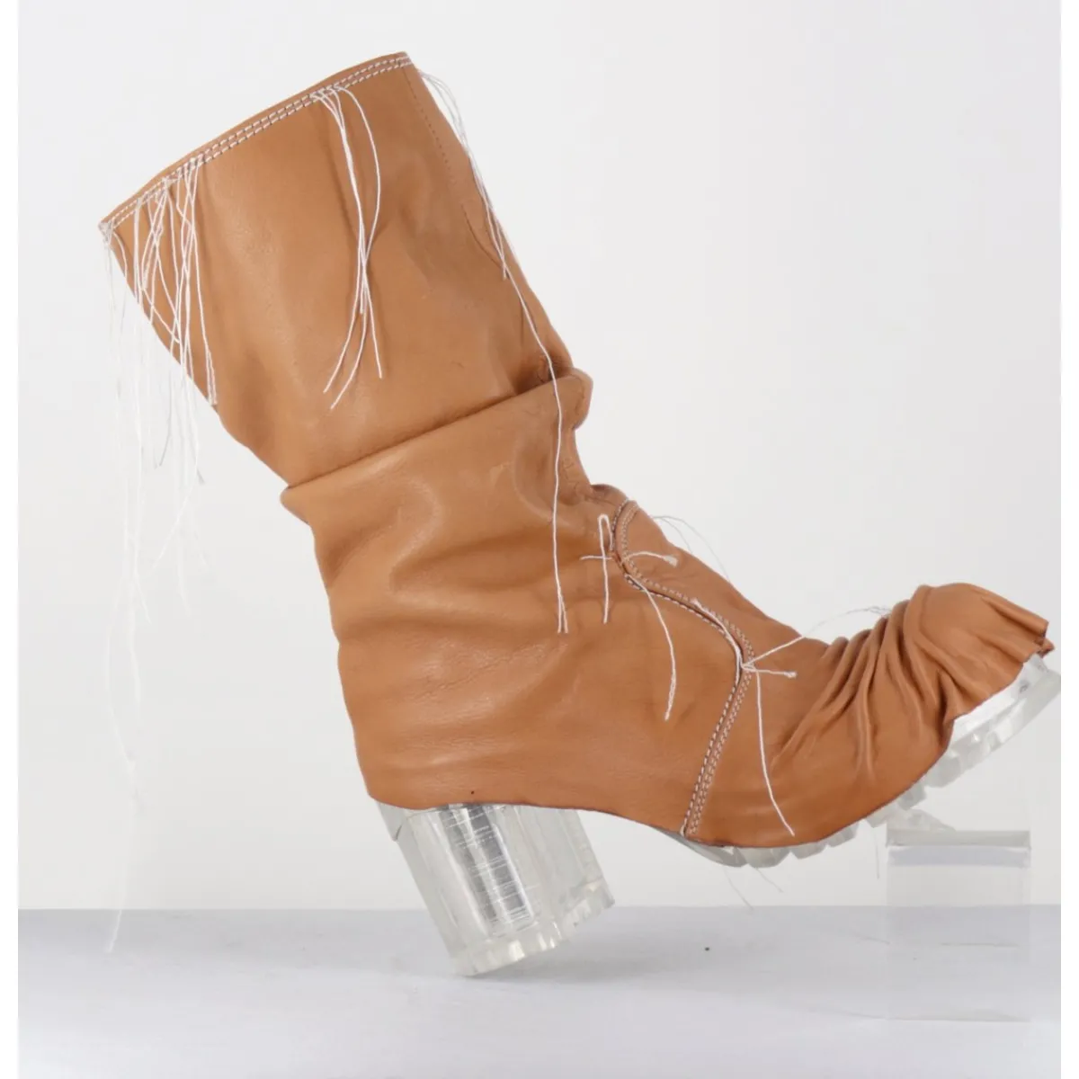 Boots | Bikers^SDM Boots en cuir semelle translucide et fils blancs - VLAD NAPPA CAMEL