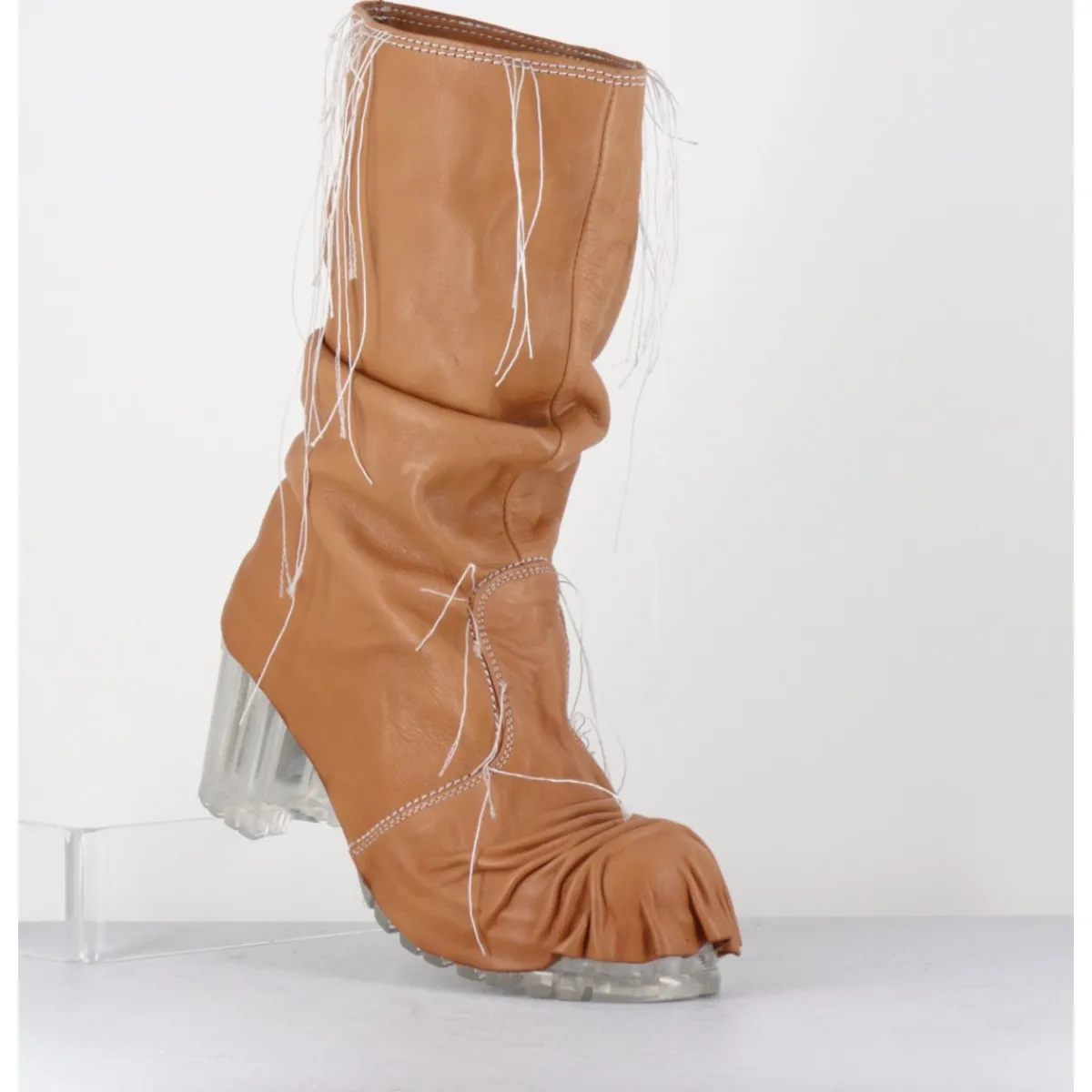 Boots | Bikers^SDM Boots en cuir semelle translucide et fils blancs - VLAD NAPPA CAMEL