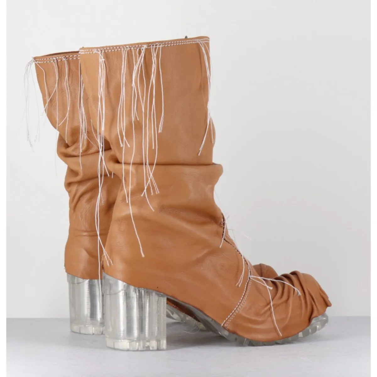 Boots | Bikers^SDM Boots en cuir semelle translucide et fils blancs - VLAD NAPPA CAMEL