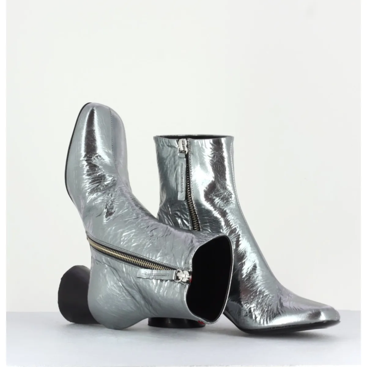 Boots^HALMANERA Boots en cuir froissé métallisé - ODILE02 METAL ARGENT