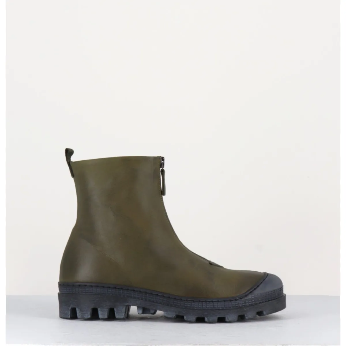 Boots^LOFINA Boots en cuir gras kaki avec zip central - I6-967 BOSCO KHAKI