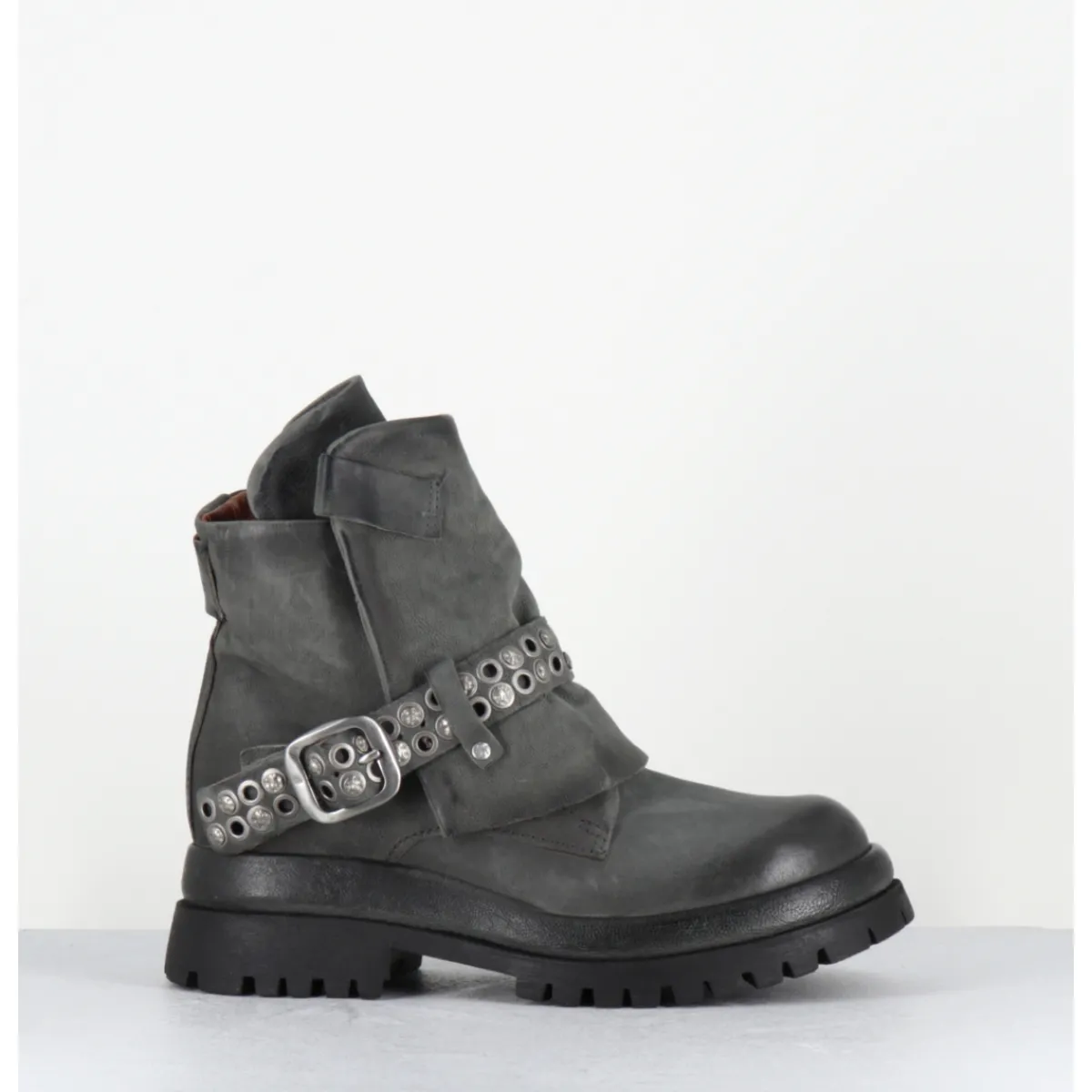 Boots^A.S.98 Boots en cuir sangle cloutée semelle épaisse - B51221 SMOKE GRIS