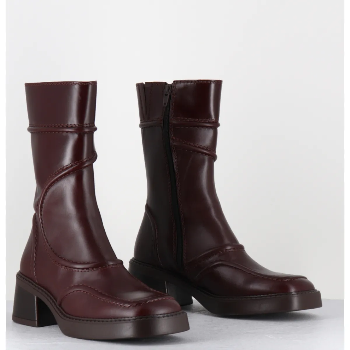 Boots^E8 BY MIISTA Boots en cuir avec surpiqûres 90s - MALENE NEW BROWN BOOTS MARRON