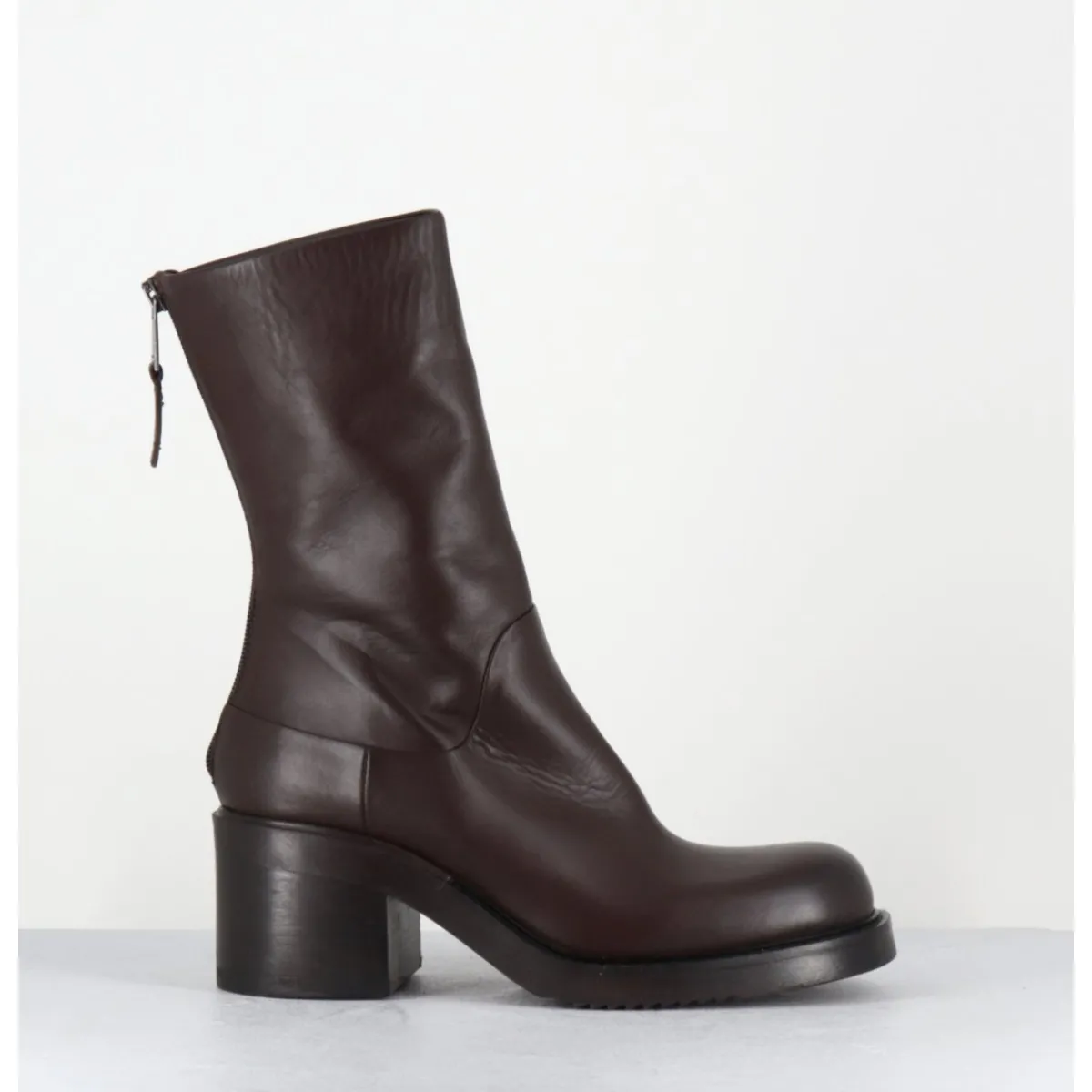 Boots | Bikers^ELENA IACHI Boots en cuir talon bloc & zip arrière - E4056 PIUMA MORO MARRON