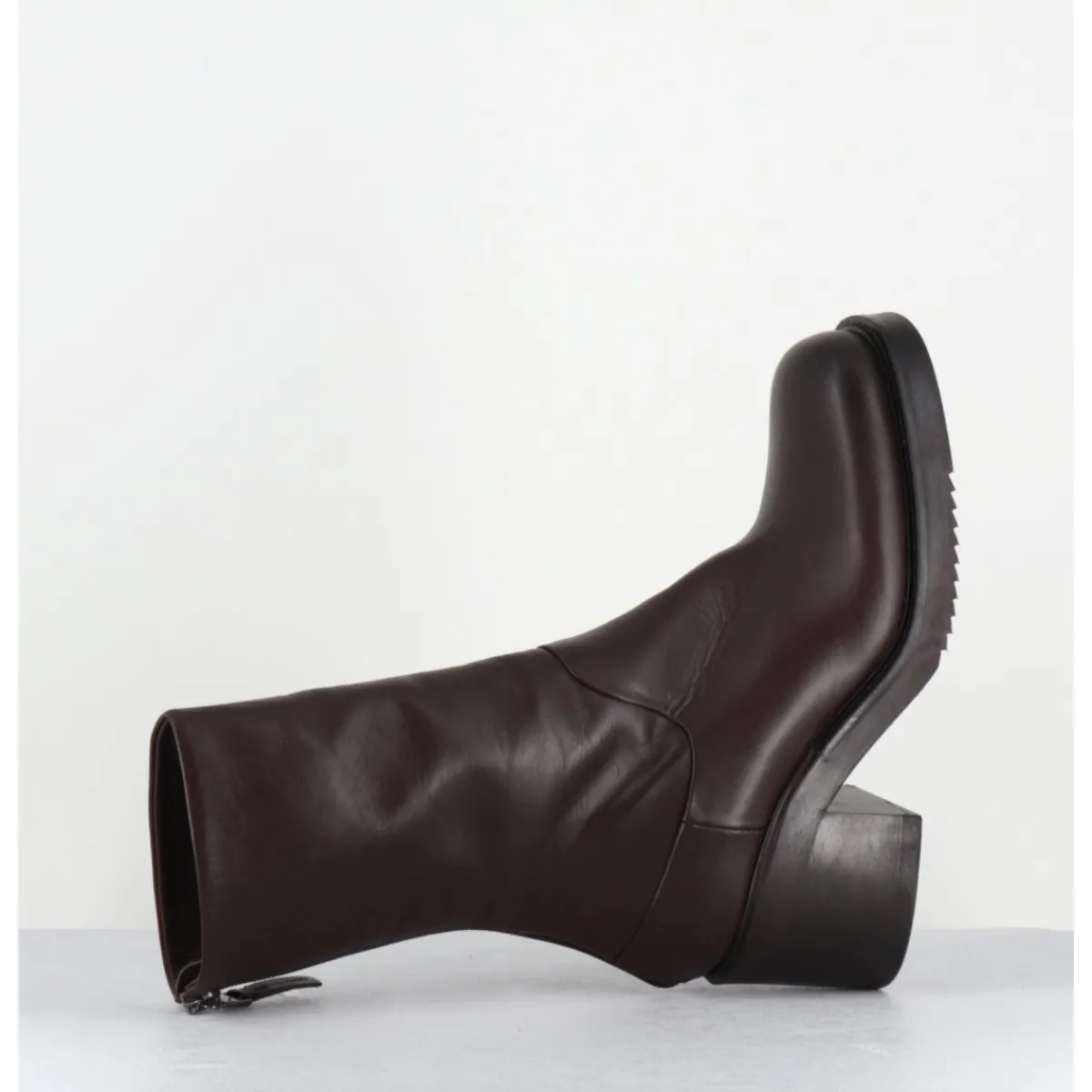 Boots | Bikers^ELENA IACHI Boots en cuir talon bloc & zip arrière - E4056 PIUMA MORO MARRON