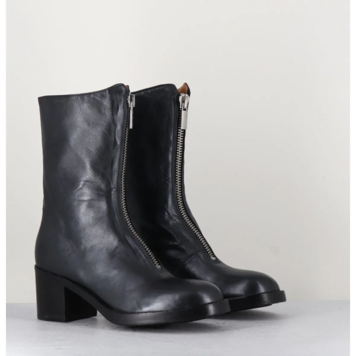 Boots^LA BOTTEGA DI LISA Boots en cuir métallisé à zip - 888 NAPPA FUCILE ANTHRACITE