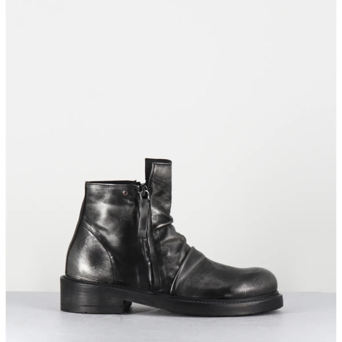 Boots^GARRICE LAB Boots en cuir métallisé & noir - TORIA MOUVE PIOMBO ANTHRACITE