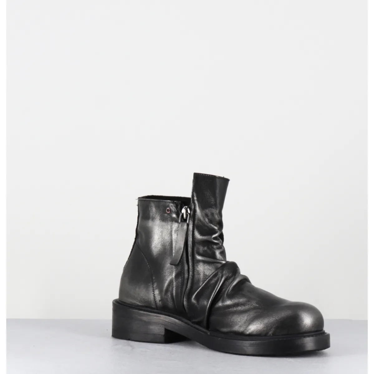 Boots^GARRICE LAB Boots en cuir métallisé & noir - TORIA MOUVE PIOMBO ANTHRACITE