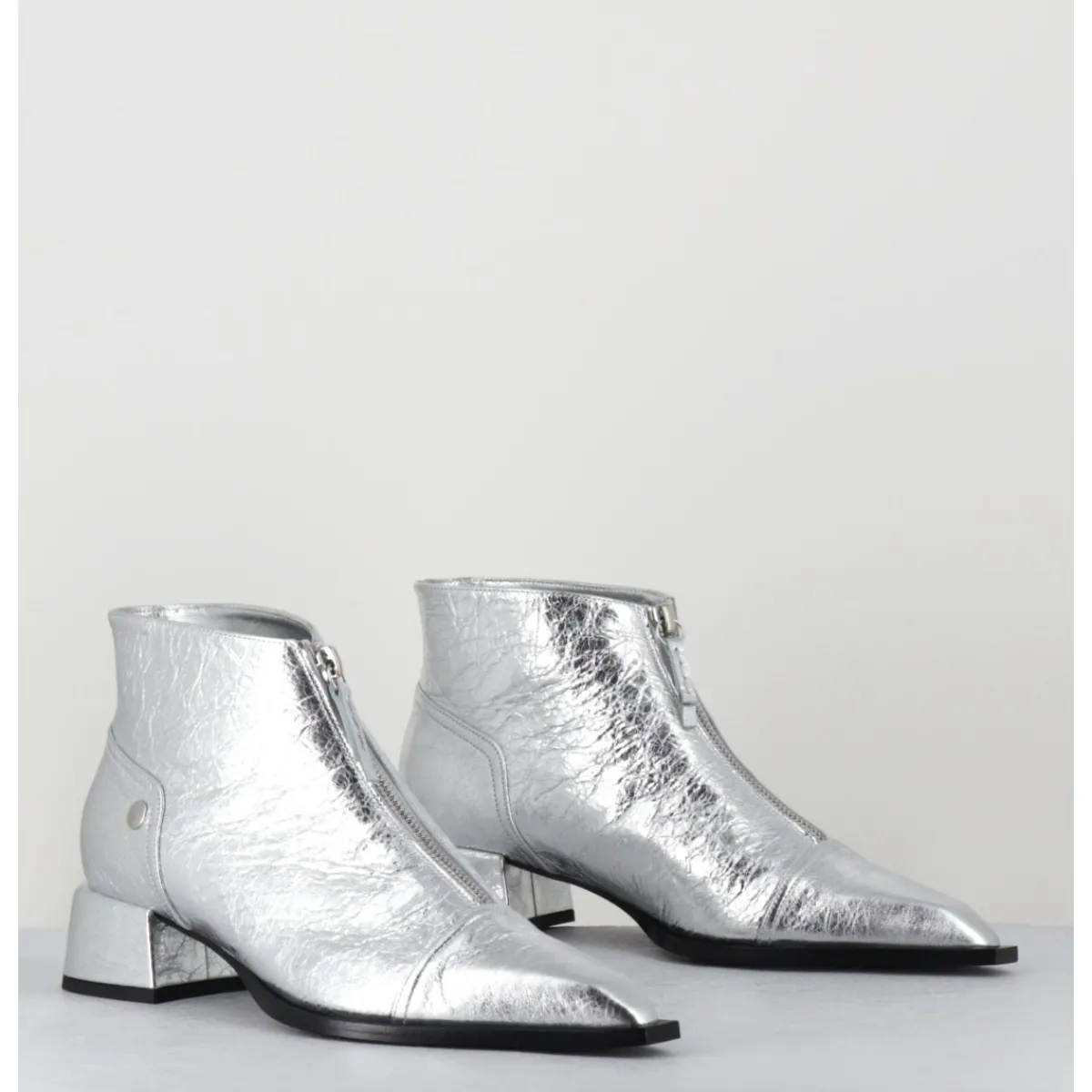 Boots^GARRICE LAB Boots en cuir métallisé bout pointu & zip centra l- INA25 LAME O ARGENT