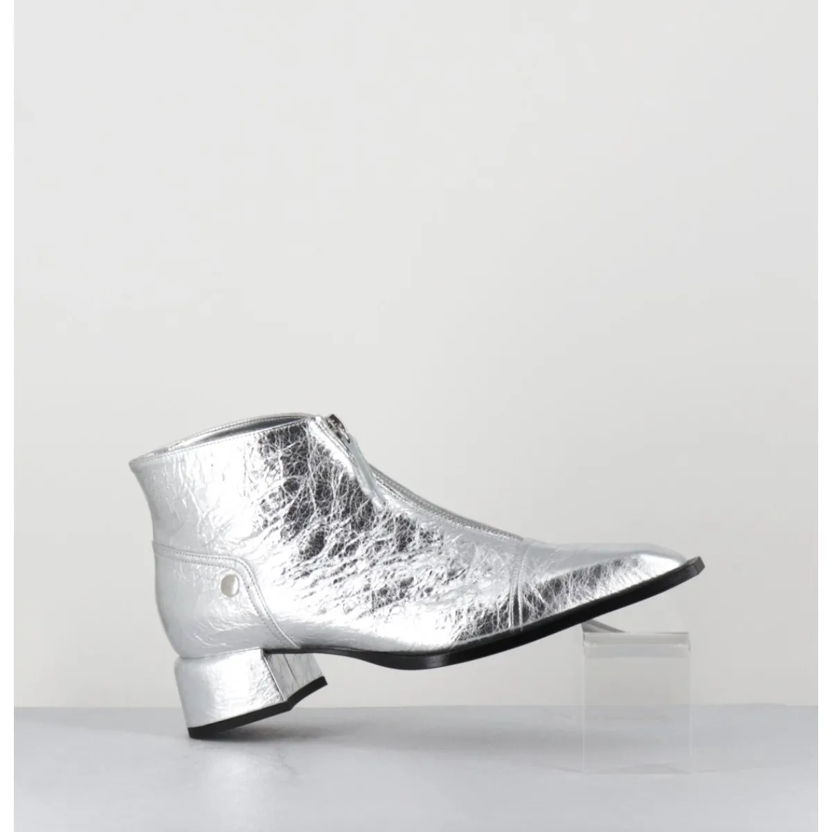 Boots^GARRICE LAB Boots en cuir métallisé bout pointu & zip centra l- INA25 LAME O ARGENT