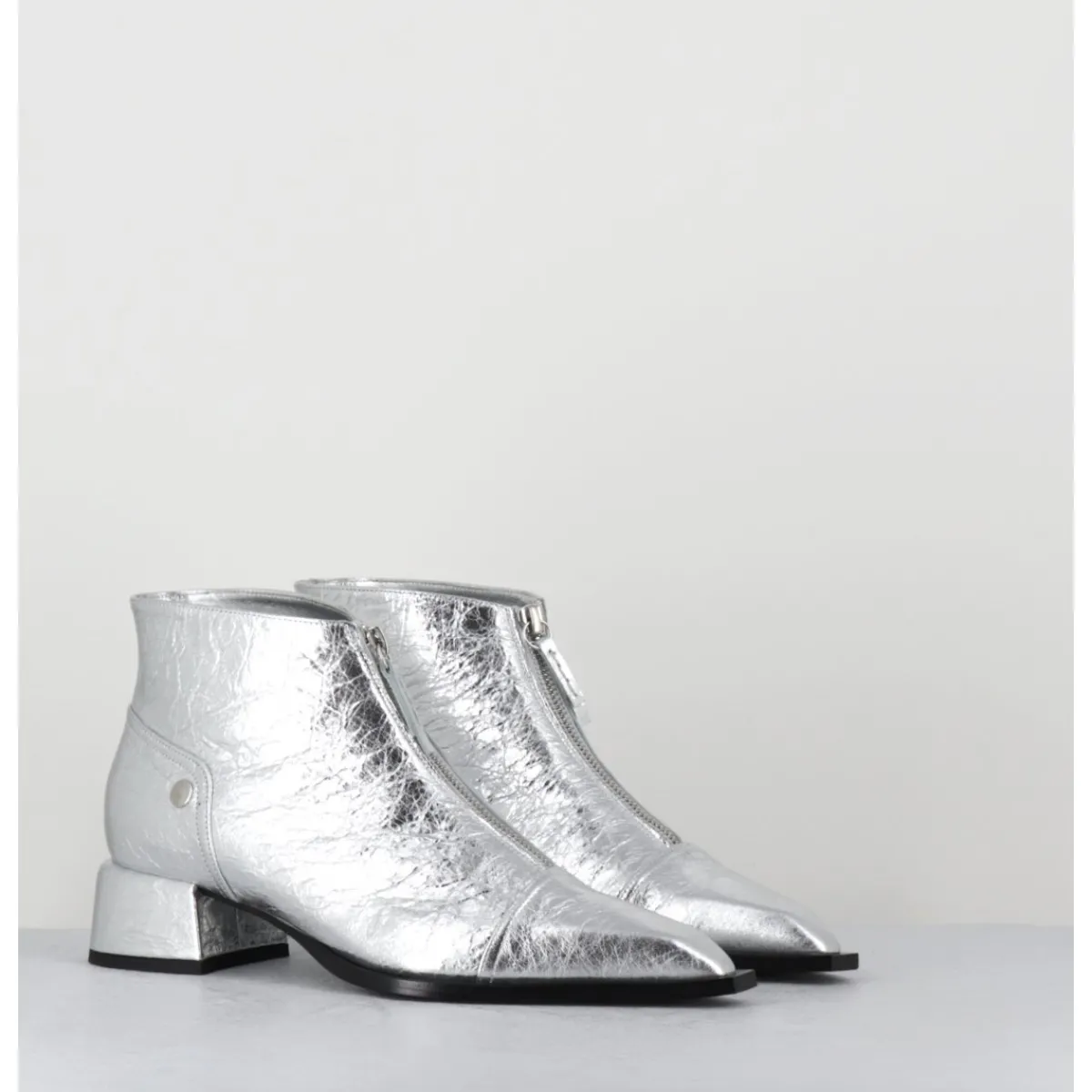 Boots^GARRICE LAB Boots en cuir métallisé bout pointu & zip centra l- INA25 LAME O ARGENT