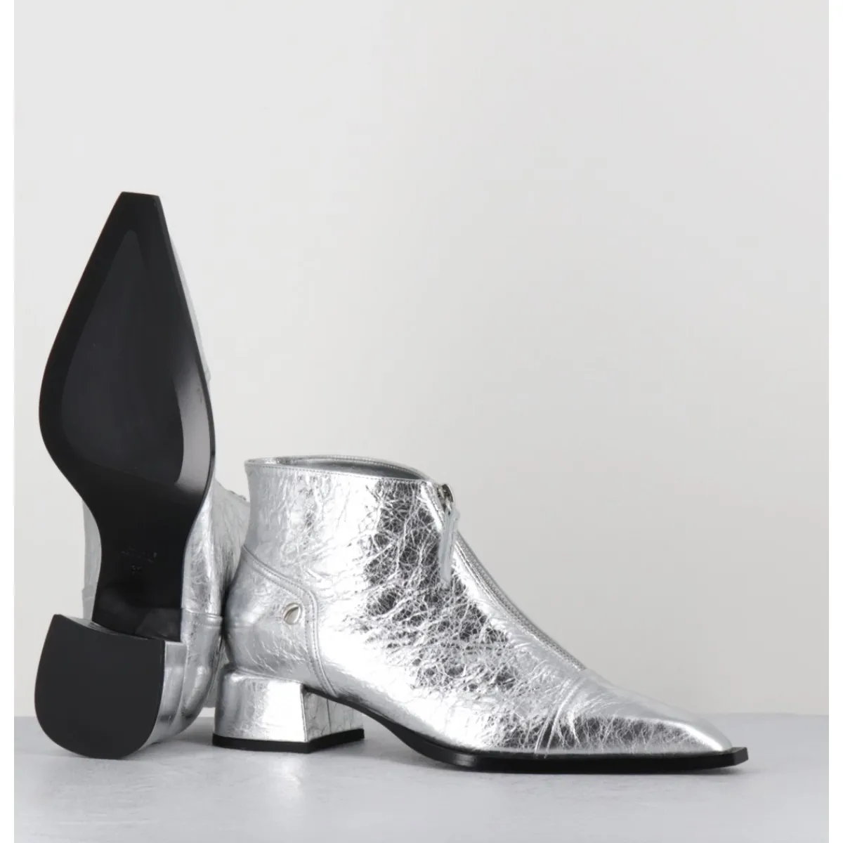 Boots^GARRICE LAB Boots en cuir métallisé bout pointu & zip centra l- INA25 LAME O ARGENT