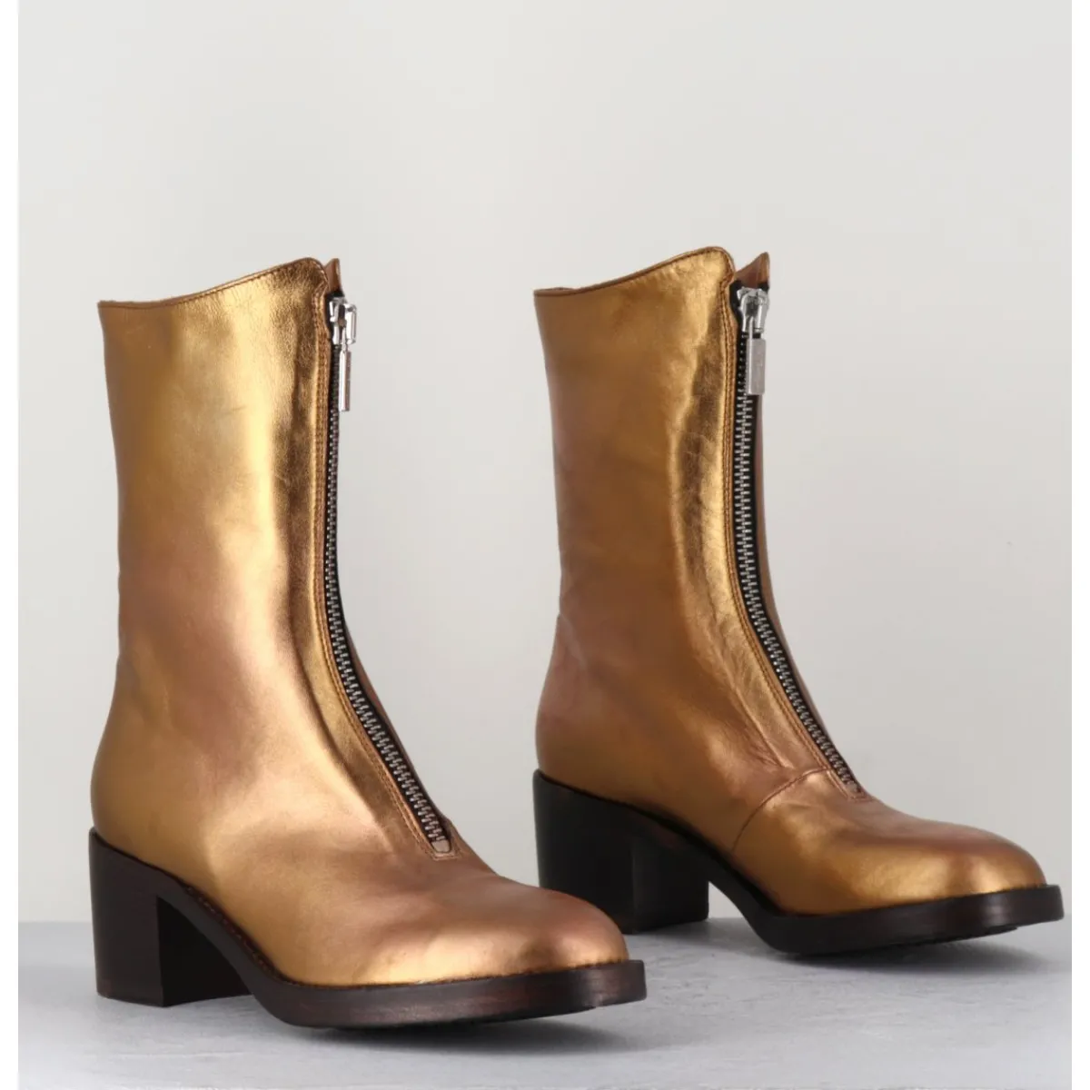 Boots^LA BOTTEGA DI LISA Boots en cuir métallisé doré à zip -888 NAPPA ORO DORE