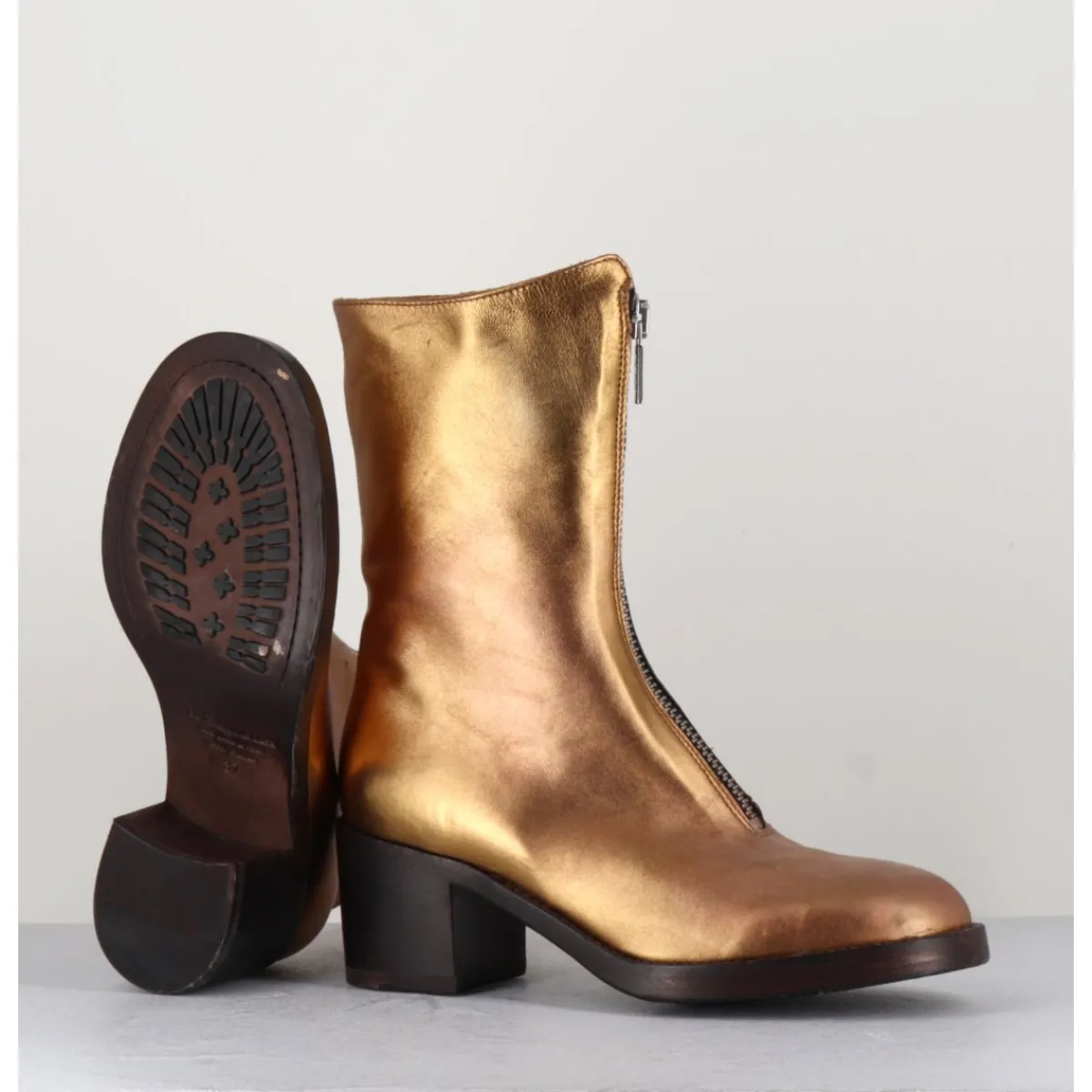 Boots^LA BOTTEGA DI LISA Boots en cuir métallisé doré à zip -888 NAPPA ORO DORE