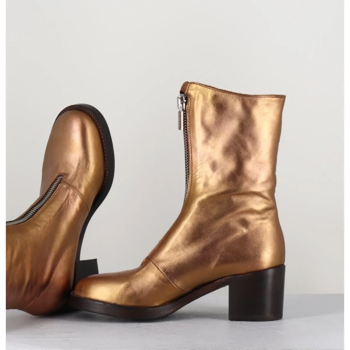 Boots^LA BOTTEGA DI LISA Boots en cuir métallisé doré à zip -888 NAPPA ORO DORE