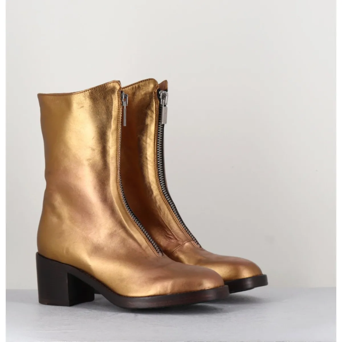 Boots^LA BOTTEGA DI LISA Boots en cuir métallisé doré à zip -888 NAPPA ORO DORE