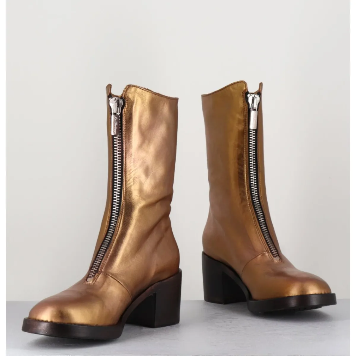 Boots^LA BOTTEGA DI LISA Boots en cuir métallisé doré à zip -888 NAPPA ORO DORE