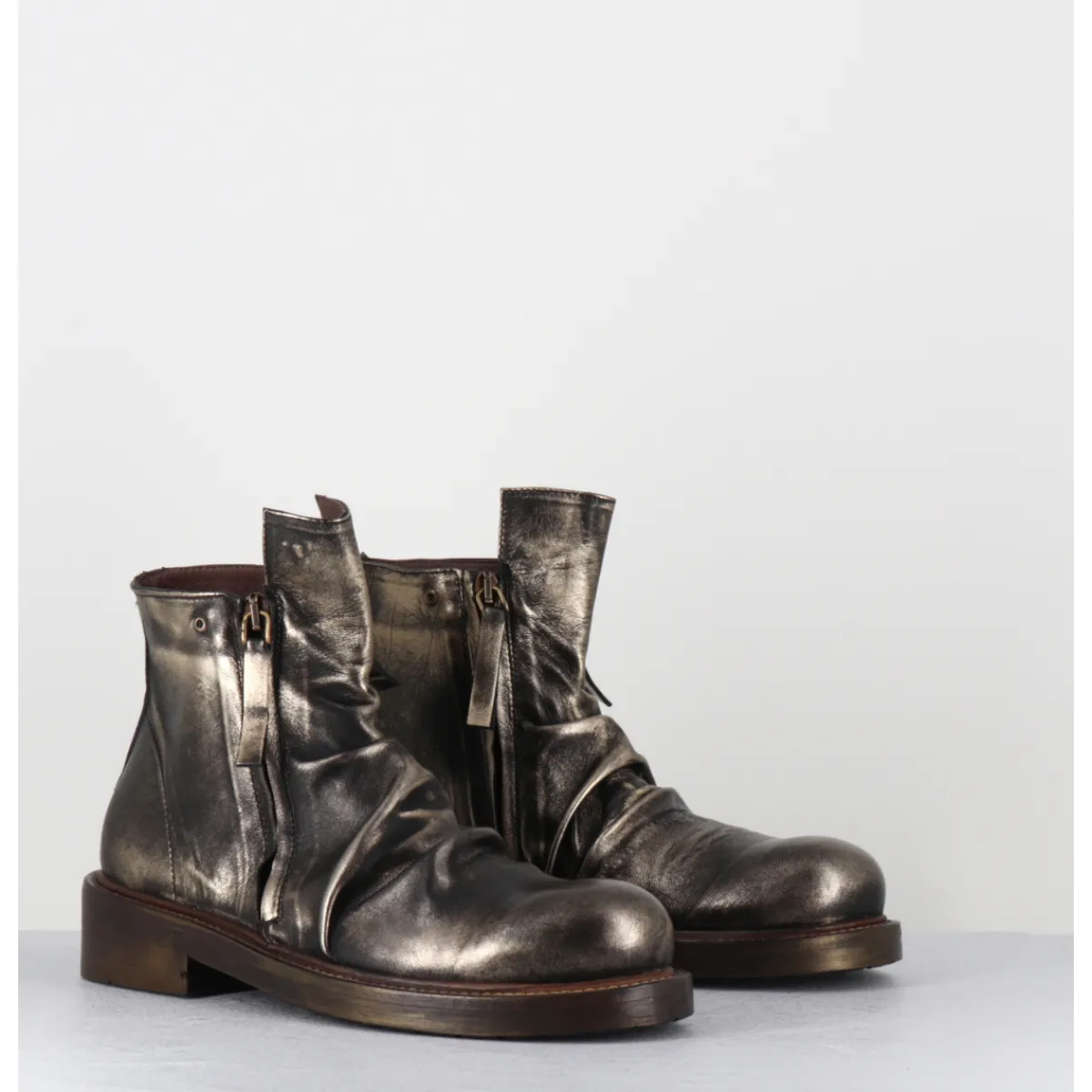 Boots^GARRICE LAB Boots en cuir métallisé doré & noir - TORIA MOUVE GOLD DORE