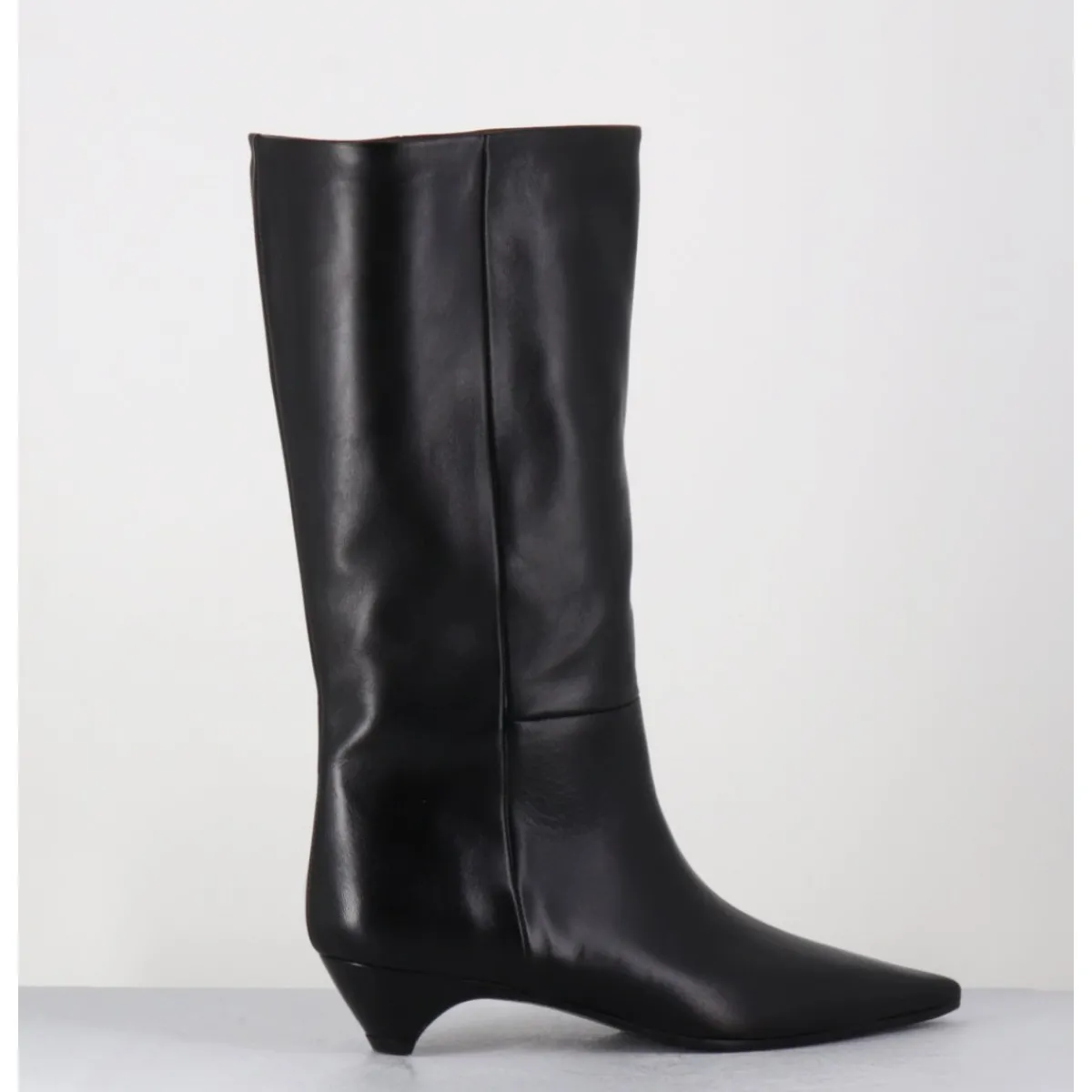 Boots^THEA MIKA Boots en cuir bout pointu petit talon conique - TMC280B NATUR NERO NOIR