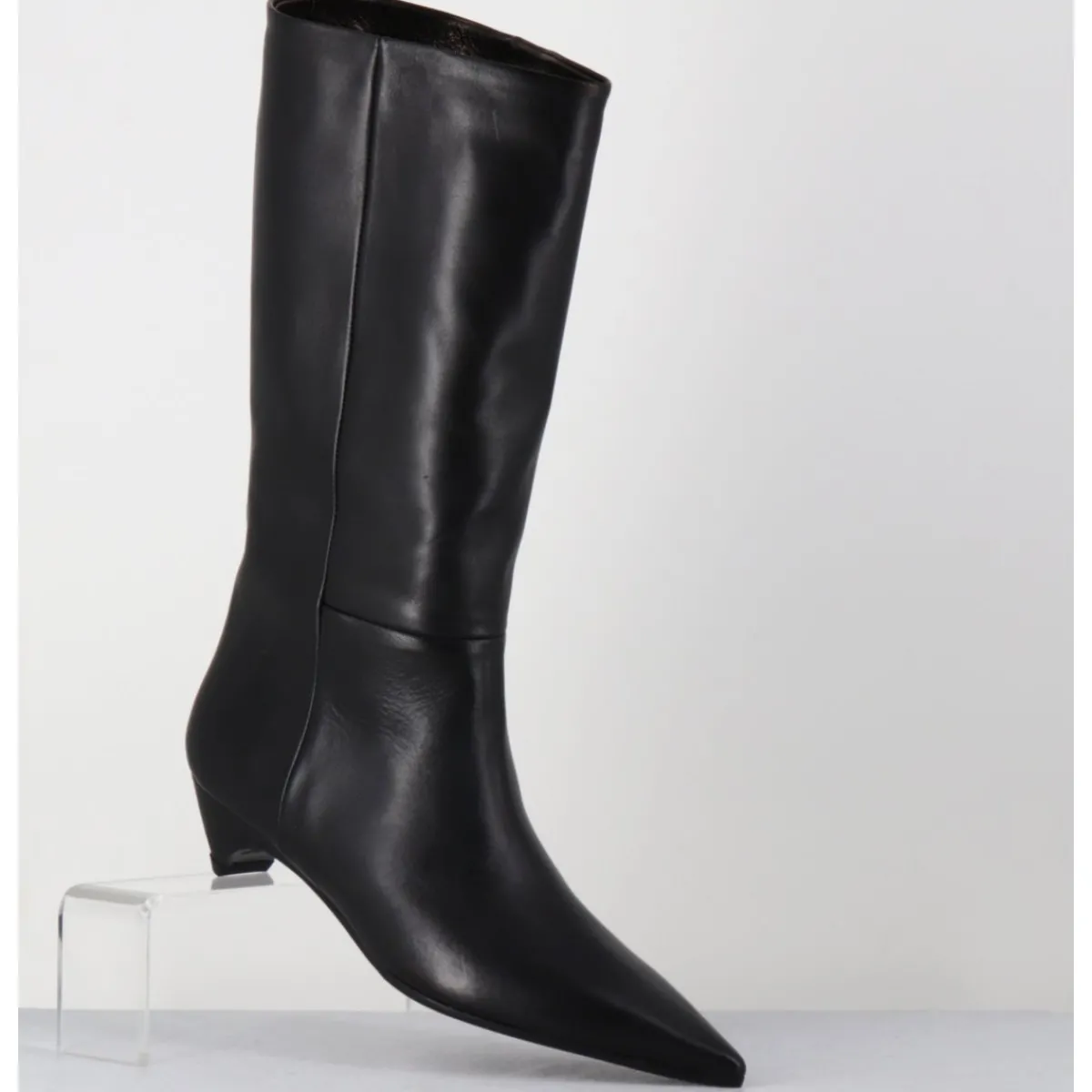 Boots^THEA MIKA Boots en cuir bout pointu petit talon conique - TMC280B NATUR NERO NOIR