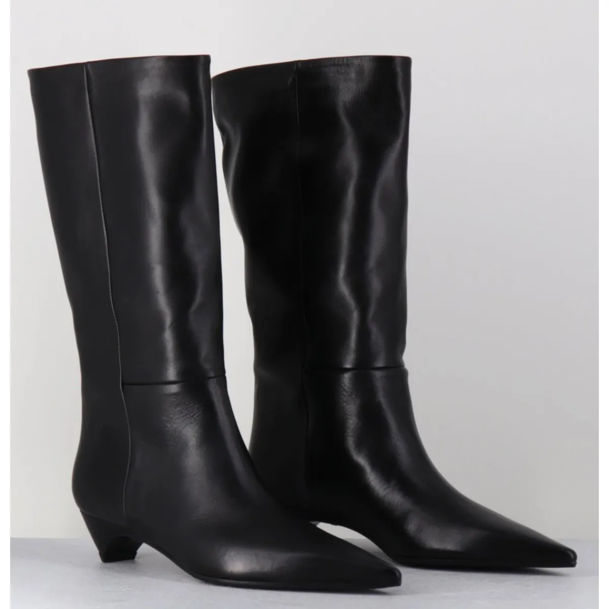 Boots^THEA MIKA Boots en cuir bout pointu petit talon conique - TMC280B NATUR NERO NOIR