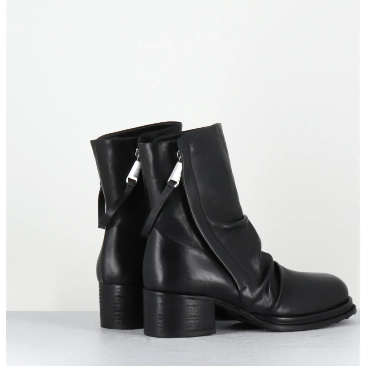 Boots | Bikers^MALLONI Boots en cuir double zip petit talon - BURTON ANKLE BOOT NOIR