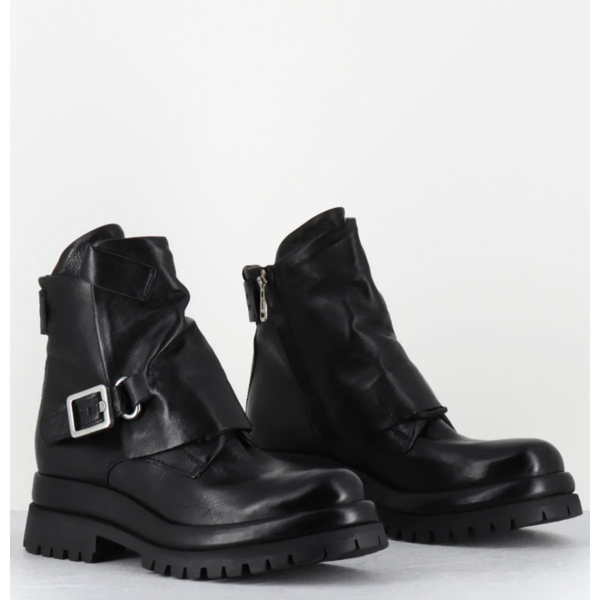 Boots | Bikers^A.S.98 Boots en cuir ligne déstructurée semelle épaisse - B51210 NERO NOIR