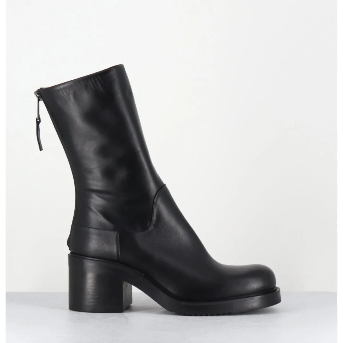 Boots | Bikers^ELENA IACHI Boots en cuir talon bloc & zip arrière - E4056 PIUMA NERO NOIR
