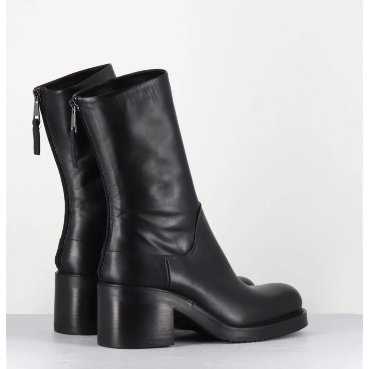 Boots | Bikers^ELENA IACHI Boots en cuir talon bloc & zip arrière - E4056 PIUMA NERO NOIR